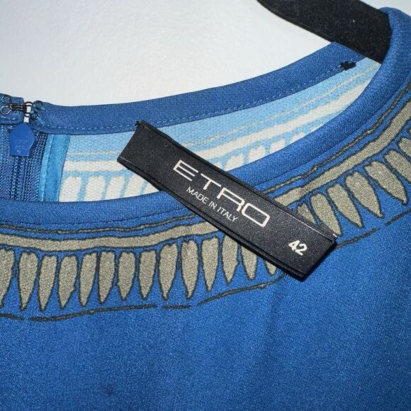 Etro Women’s 100% Silk Mixed Print Shift Dress Blue Size 42 - Picture 4 of 6